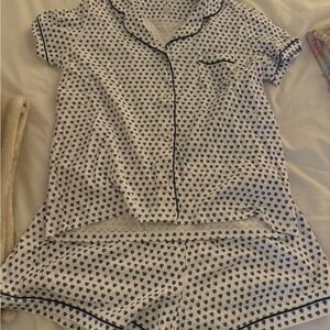 Blue and White Polka Dot Pajama Set with Short Sleeves